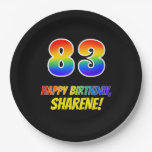 [ Thumbnail: 83rd Birthday: Bold, Fun, Simple, Rainbow 83 Paper Plates ]