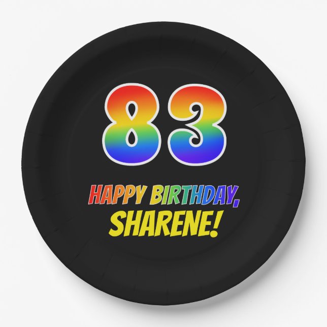 83rd Birthday: Bold, Fun, Simple, Rainbow 83 Paper Plates (Front)