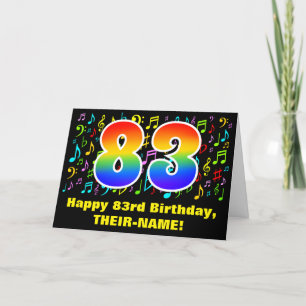 83rd Birthday: Colorful Music Symbols & Rainbow 83 Card