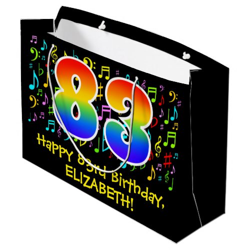 83rd Birthday _ Colorful Music Symbols Rainbow 83 Large Gift Bag