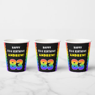 83rd Birthday: Colorful Rainbow # 83, Custom Name Paper Cups