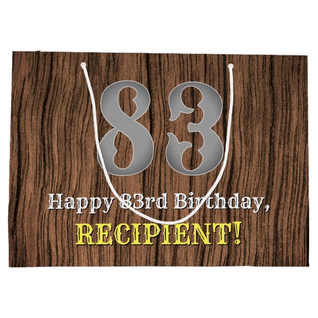 83rd Birthday: Country Western Inspired Look, Name Large Gift Bag (Back)
