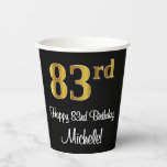 [ Thumbnail: 83rd Birthday - Elegant Luxurious Faux Gold Look # Paper Cups ]