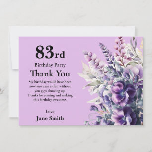 83rd Birthday Elegant Purple Flower thank you card