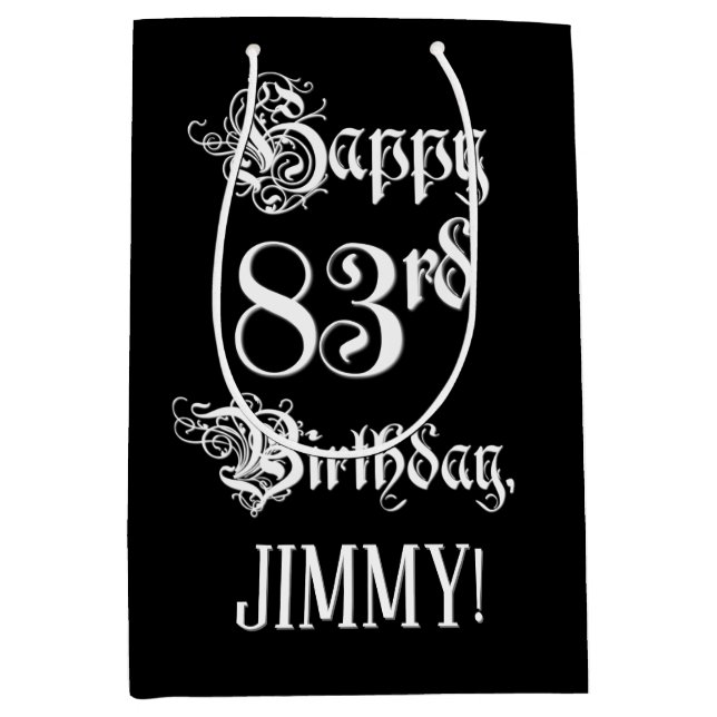 83rd Birthday: Fancy, Elegant Script + Custom Name Medium Gift Bag (Front)