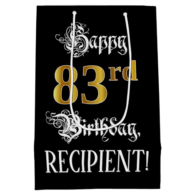 83rd Birthday ~ Fancy Script; Faux Gold Look; Name Medium Gift Bag (Back)