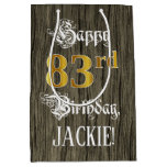 [ Thumbnail: 83rd Birthday: Faux Gold Look & Faux Wood Pattern Gift Bag ]