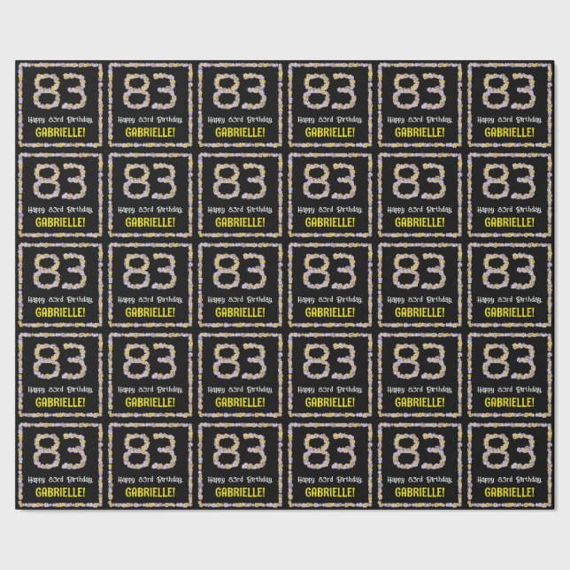 83rd Birthday: Floral Flowers Number, Custom Name Wrapping Paper (Seam)