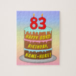 [ Thumbnail: 83rd Birthday: Fun Cake and Candles + Custom Name Jigsaw Puzzle ]