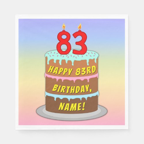 83rd Birthday Fun Cake and Candles  Custom Name Napkins