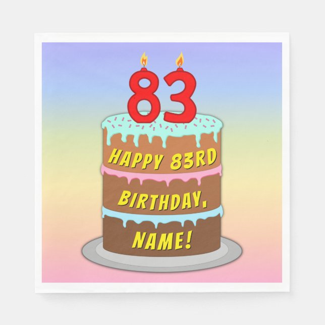 83rd Birthday: Fun Cake and Candles + Custom Name Napkins (Front)