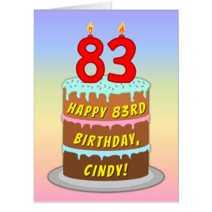 83rd Birthday: Fun Cake & Candles, w/ Custom Name Card