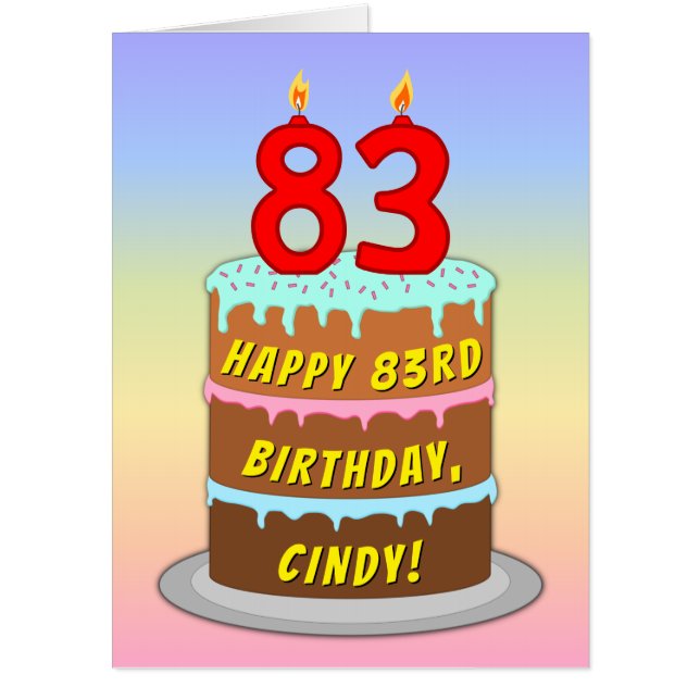 83rd Birthday: Fun Cake & Candles, w/ Custom Name Card (Front)