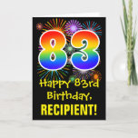 [ Thumbnail: 83rd Birthday: Fun Fireworks Pattern + Rainbow 83 Card ]