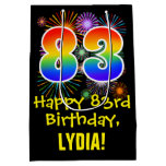 [ Thumbnail: 83rd Birthday: Fun Fireworks Pattern + Rainbow 83 Gift Bag ]