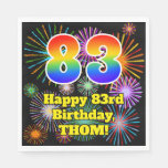 [ Thumbnail: 83rd Birthday: Fun Fireworks Pattern + Rainbow 83 Napkins ]