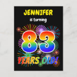 [ Thumbnail: 83rd Birthday - Fun Fireworks, Rainbow Look "83" Postcard ]