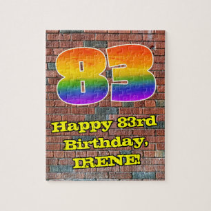 83rd Birthday: Fun Graffiti-Inspired Rainbow 83 Jigsaw Puzzle
