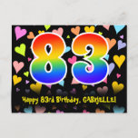 [ Thumbnail: 83rd Birthday: Fun Hearts Pattern, Rainbow 83 Postcard ]