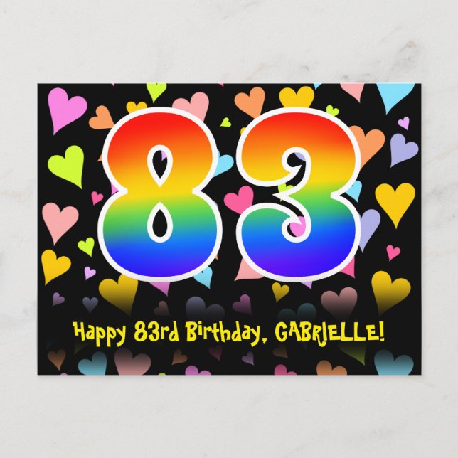 83rd Birthday: Fun Hearts Pattern, Rainbow 83 Postcard (Front)