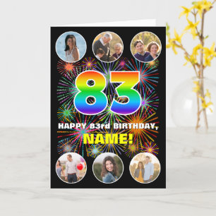 83rd Birthday: Fun Rainbow #, Custom Name & Photos Card
