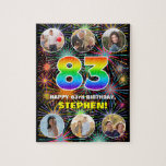 [ Thumbnail: 83rd Birthday: Fun Rainbow #, Custom Name + Photos Jigsaw Puzzle ]
