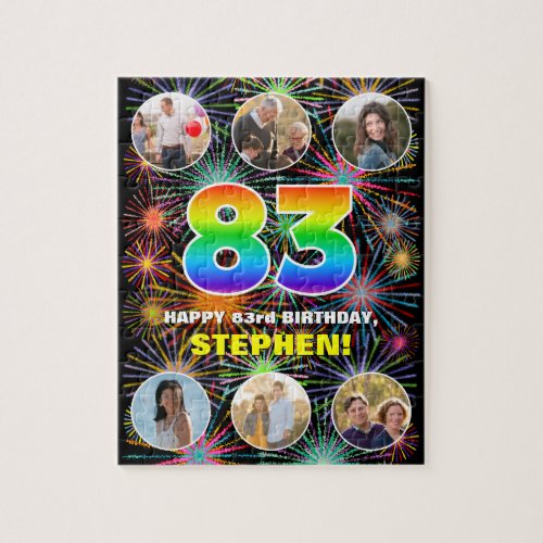 83rd Birthday Fun Rainbow  Custom Name  Photos Jigsaw Puzzle