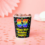 [ Thumbnail: 83rd Birthday: Fun Stars Pattern and Rainbow 83 Paper Cups ]