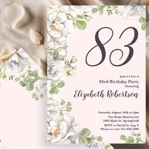 83rd Birthday Invitation Blush Pink Floral Peonies