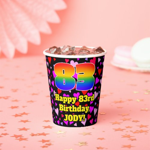 83rd Birthday Loving Hearts Pattern Rainbow 83 Paper Cups