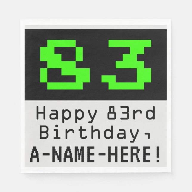 83rd Birthday - Nerdy / Geeky Style "83" & Name Napkins (Front)