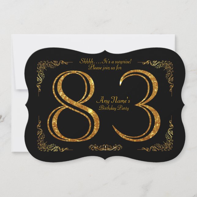 83rd,Birthday party 83rd,great Gatsby,black & gold Invitation (Front)