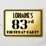 [ Thumbnail: 83rd Birthday Party: Art Deco Look “83” and Name Invitation ]