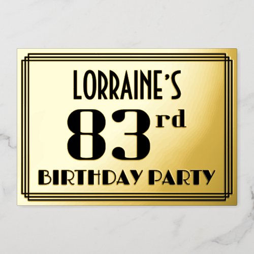 83rd Birthday Party Art Deco Look 83 and Name Foil Invitation