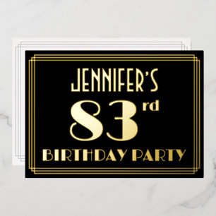 83rd Birthday Party: Art Deco Look “83”, w/ Name Foil Invitation