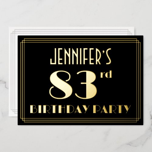 83rd Birthday Party Art Deco Look 83 w Name Foil Invitation