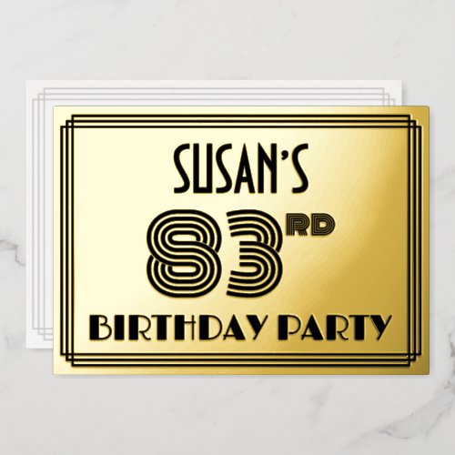 83rd Birthday Party  Art Deco Style 83  Name Foil Invitation