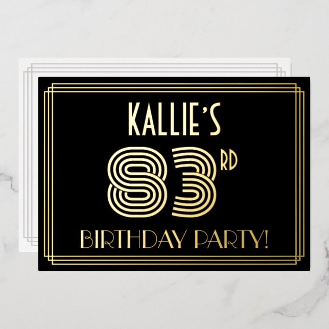 83rd Birthday Party — Art Deco Style “83” + Name Foil Invitation (Front/Back)