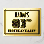 [ Thumbnail: 83rd Birthday Party ~ Art Deco Style “83” + Name Postcard ]