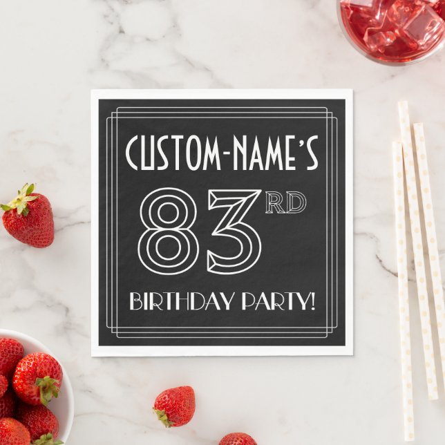 83rd Birthday Party: Art Deco Style + Custom Name Napkins (Insitu)