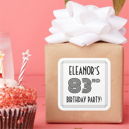 83rd Birthday Party Art Deco Style  Custom Name Square Sticker