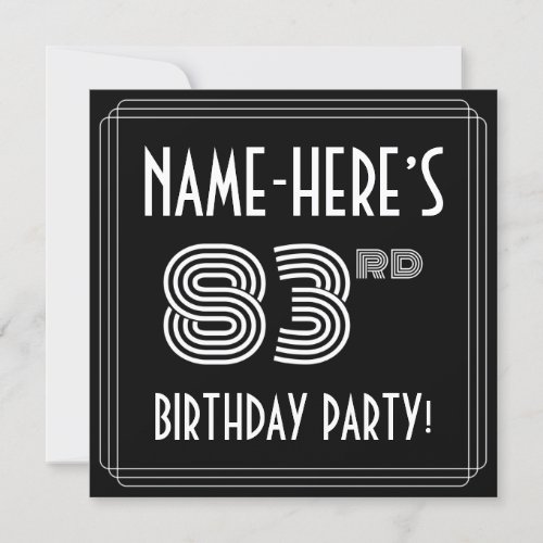 83rd Birthday Party Art Deco Style w Custom Name Invitation