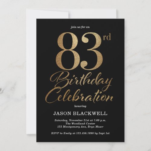 83rd Birthday Party Black  Gold Invitation