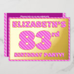 [ Thumbnail: 83rd Birthday Party — Bold, Fun, Pink Stripes # 83 Invitation ]