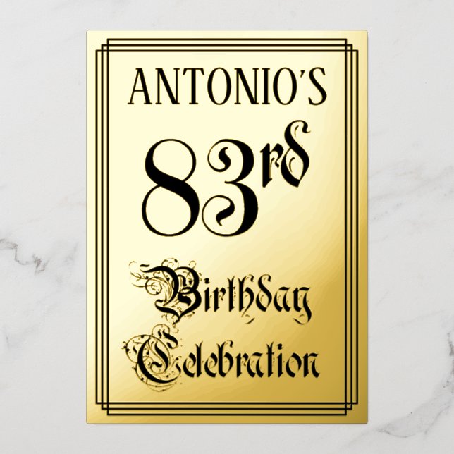 83rd Birthday Party — Elegant Script + Custom Name Foil Invitation (Front)