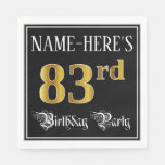 [ Thumbnail: 83rd Birthday Party — Fancy Script, Faux Gold Look Napkins ]