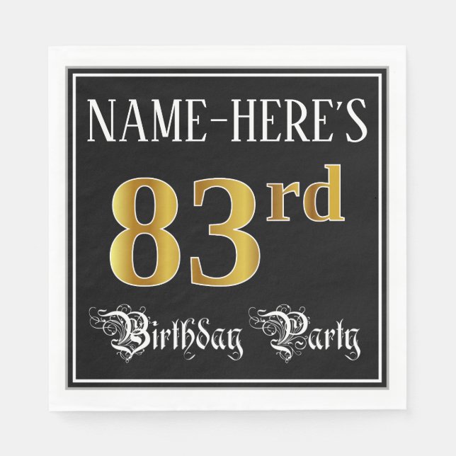 83rd Birthday Party — Fancy Script, Faux Gold Look Napkins (Front)