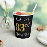 [ Thumbnail: 83rd Birthday Party — Fancy Script, Faux Gold Look Paper Cups ]