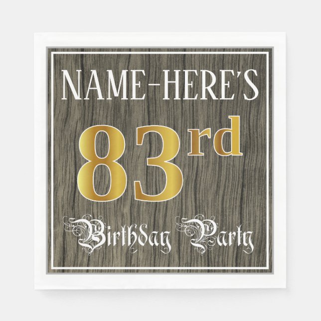 83rd Birthday Party — Faux Gold & Faux Wood Looks Napkins (Front)