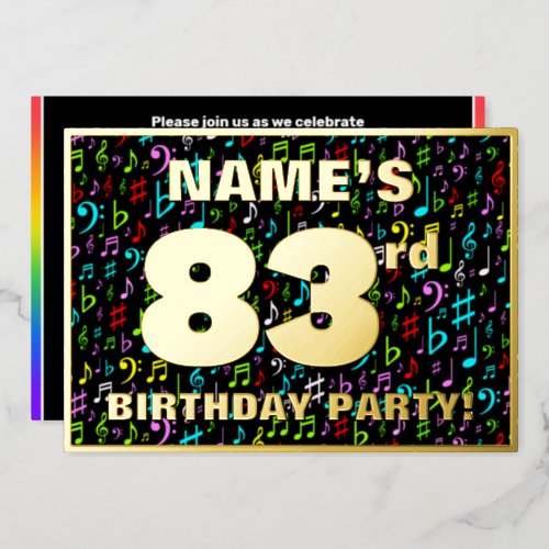 83rd Birthday Party  Fun Colorful Music Symbols Foil Invitation
